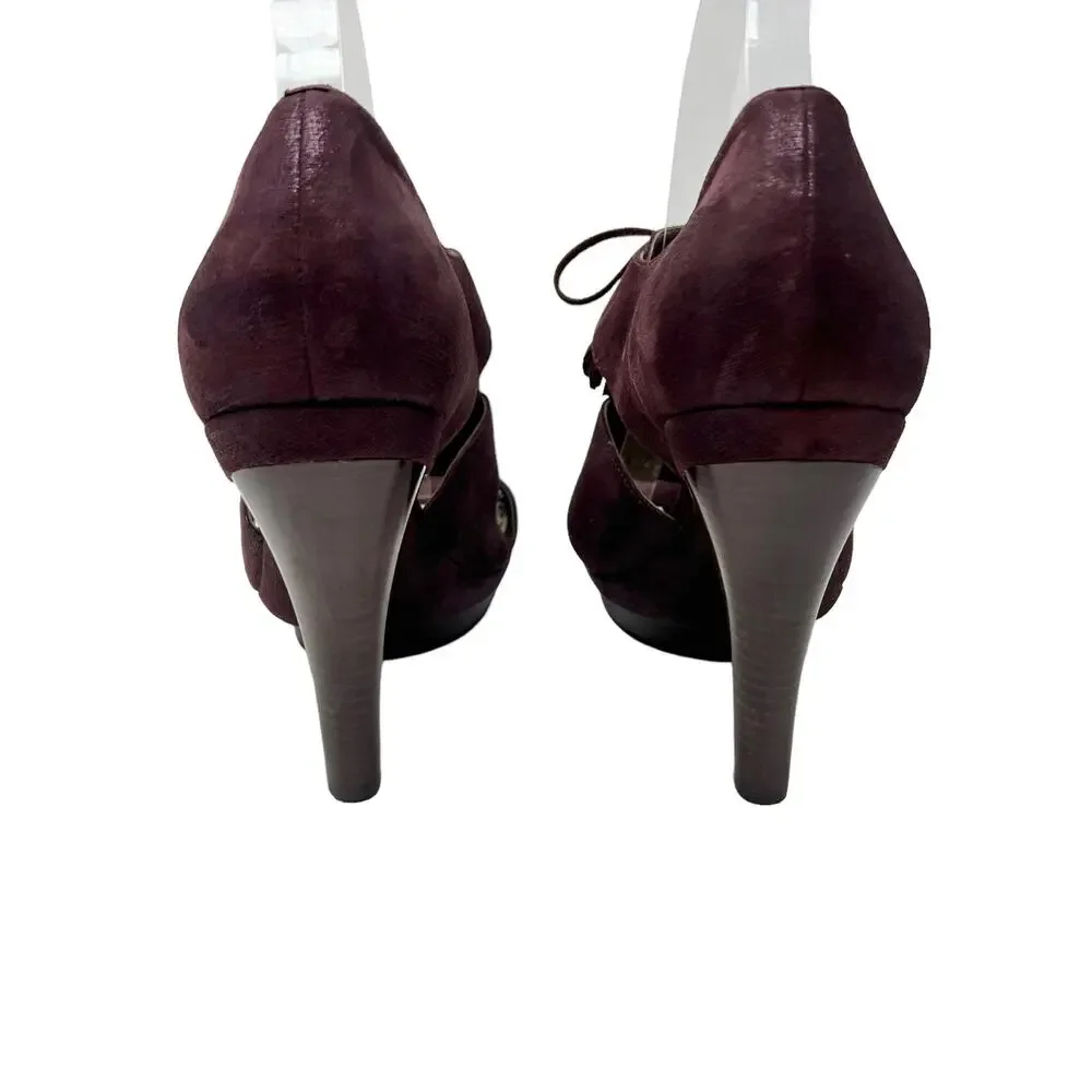 Coach Teagan Shimmer Leather Heeled Sandal Merlot Purple Lace Up Size 10